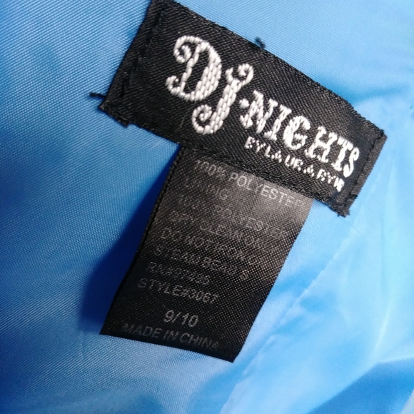 Spaghetti strap.rhinestones.Formal Blue.Crinoline. Wrap across front. - Picture 4 of 8